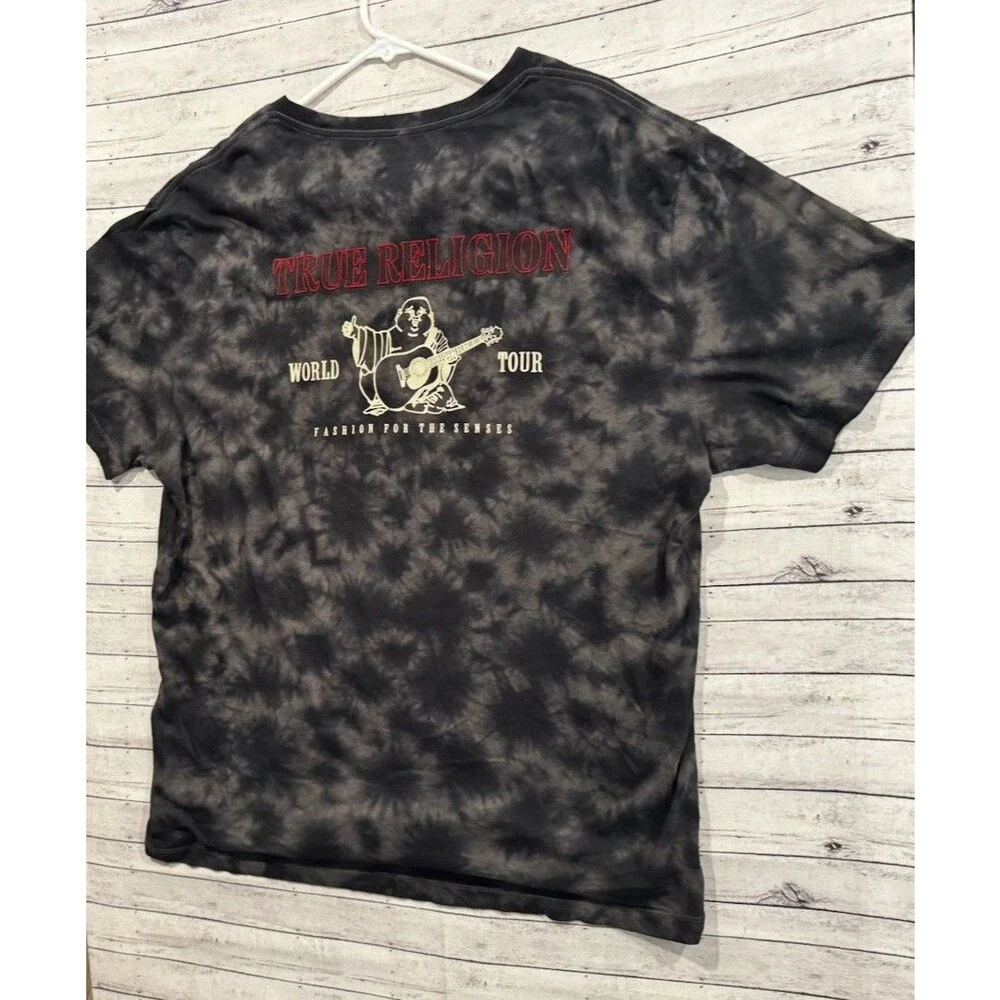True Religion Mens Tie Dye T Shirt Size XXXL 3XL Black World Tour Graphic Tee